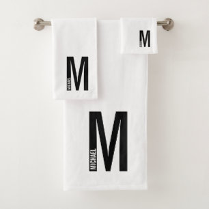 Modern Personalised Bold Monogram and Name Bath Towel Set