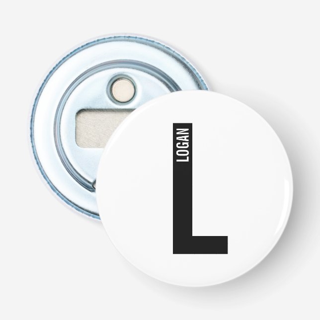 Modern Personalised Bold Monogram and Name Bottle Opener (Front)
