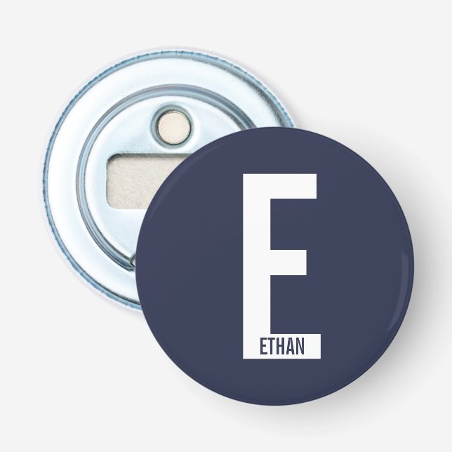 Modern Personalised Bold Monogram and Name Bottle Opener (Front)