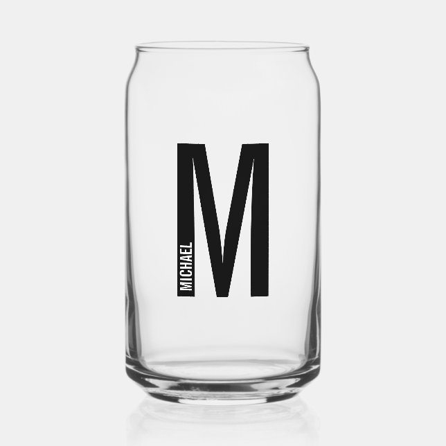 Modern Personalised Bold Monogram and Name Can Glass (Front)