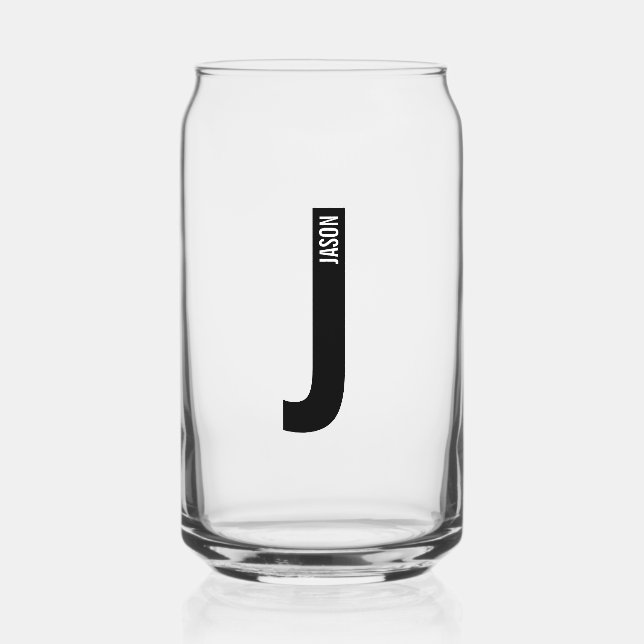 Modern Personalised Bold Monogram and Name Can Glass (Front)