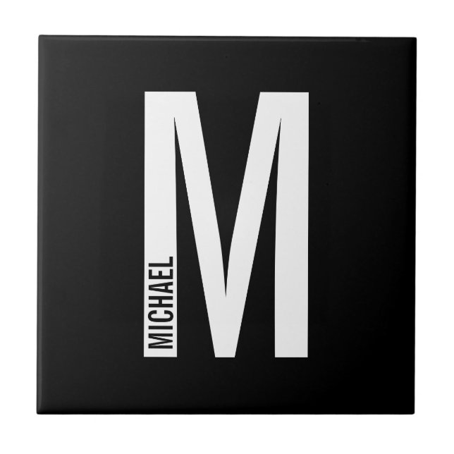 Modern Personalised Bold Monogram and Name Ceramic Tile (Front)