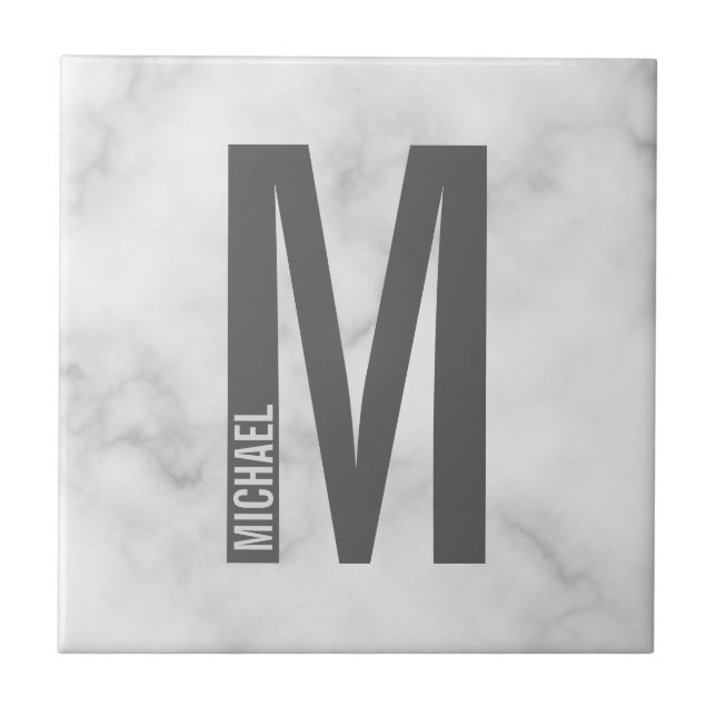 Modern Personalised Bold Monogram and Name Ceramic Tile (Front)