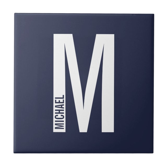 Modern Personalised Bold Monogram and Name Ceramic Tile (Front)