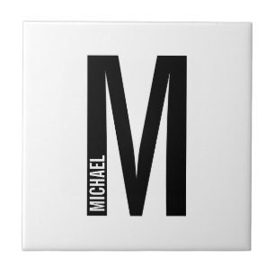 Modern Personalised Bold Monogram and Name Ceramic Tile
