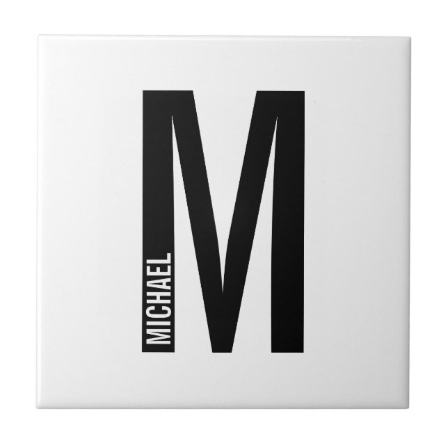 Modern Personalised Bold Monogram and Name Ceramic Tile (Front)