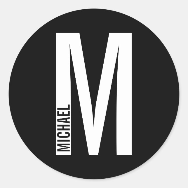 Modern Personalised Bold Monogram and Name Classic Round Sticker (Front)