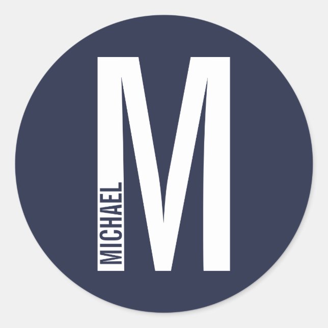 Modern Personalised Bold Monogram and Name Classic Round Sticker (Front)