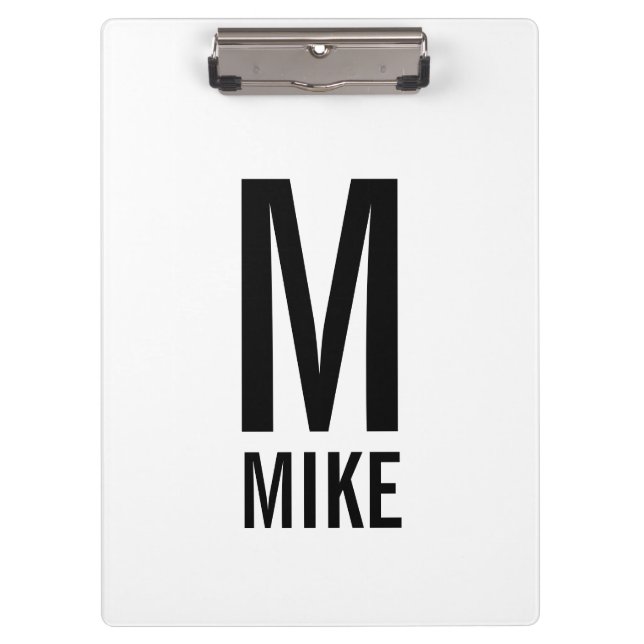 Modern Personalised Bold Monogram and Name Clipboard (Front)