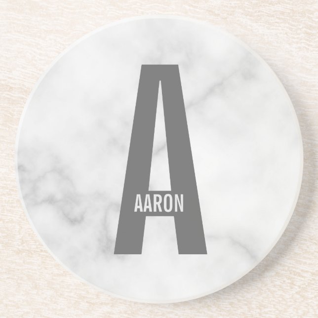 Modern Personalised Bold Monogram and Name Coaster (Front)