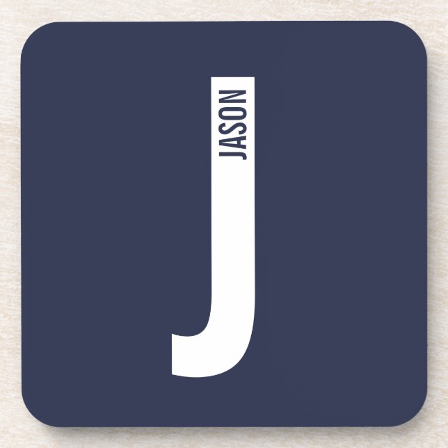 Modern Personalised Bold Monogram and Name Coaster (Front)