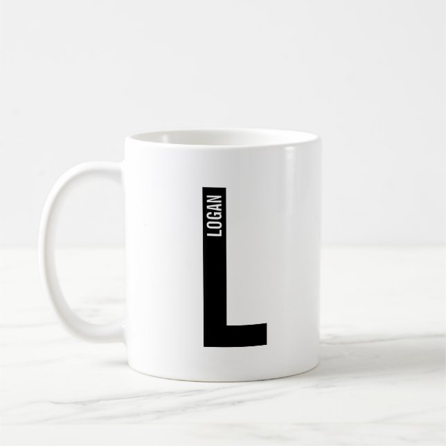 Modern Personalised Bold Monogram and Name Coffee Mug (Left)