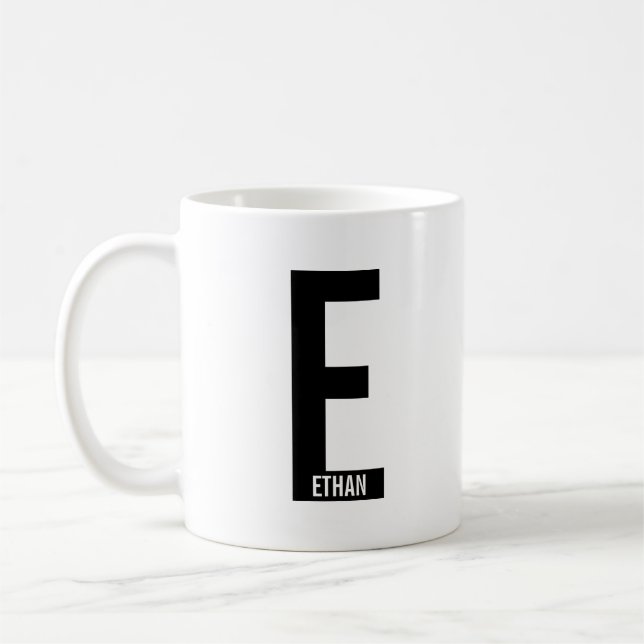 Modern Personalised Bold Monogram and Name Coffee Mug (Left)