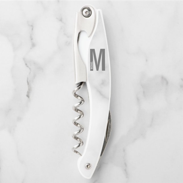 Modern Personalised Bold Monogram and Name Corkscrew (Front)