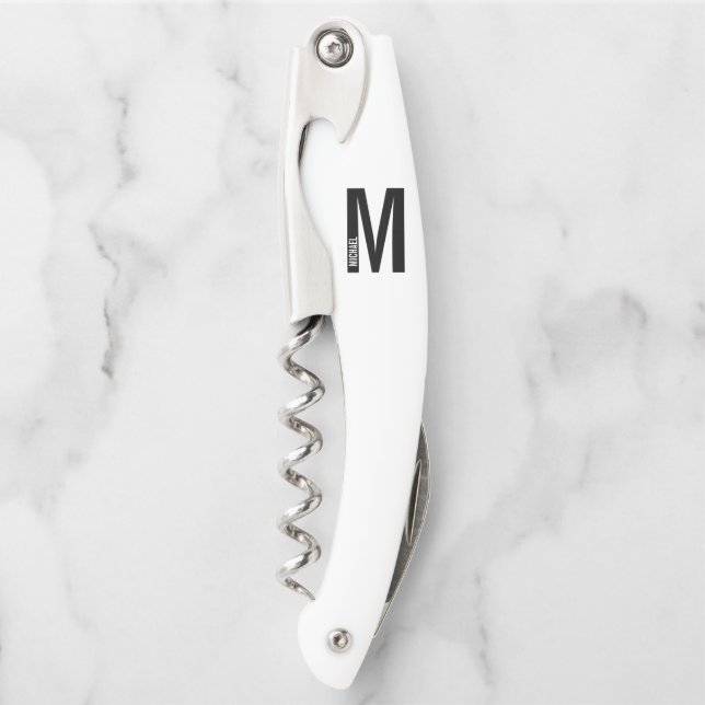 Modern Personalised Bold Monogram and Name Corkscrew (Front)