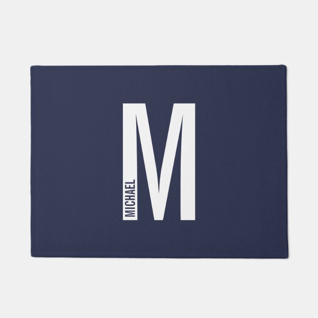 Modern Personalised Bold Monogram and Name Doormat (Front)