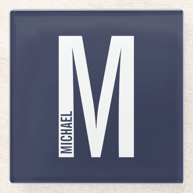 Modern Personalised Bold Monogram and Name Glass Coaster (Front)