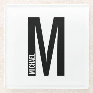 Modern Personalised Bold Monogram and Name Glass Coaster