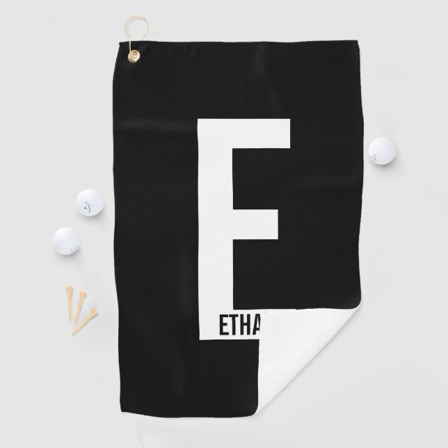 Modern Personalised Bold Monogram and Name Golf Towel (InSitu)