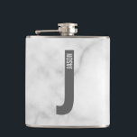 Modern Personalised Bold Monogram and Name Hip Flask<br><div class="desc">Modern Monogram Design featuring personalised monogram letter "J" and name in modern bold sans serif font style.

Perfect gift for him,  father's day gift,  groomsman gift and more.

Please note: The marble details are simulated in the artwork. No actual marble will be used in the making of this product.</div>