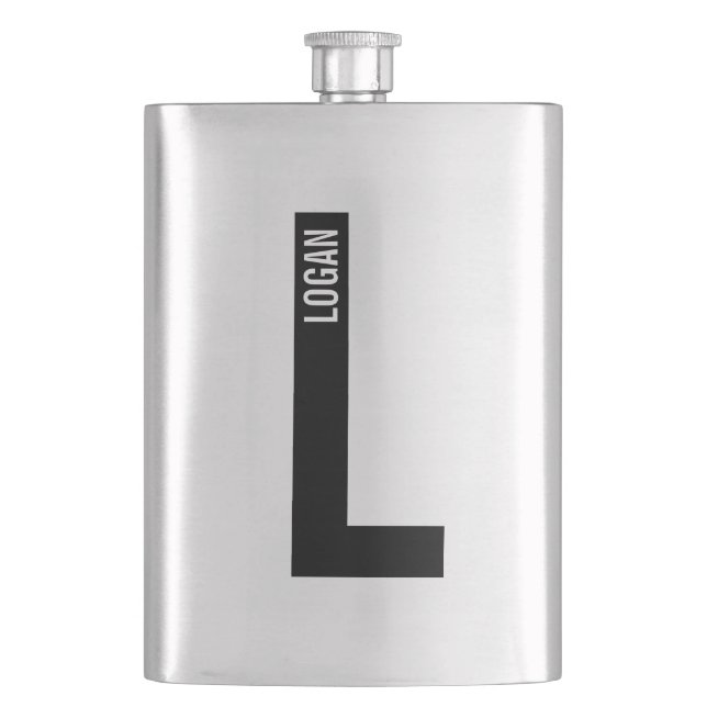 Modern Personalised Bold Monogram and Name Hip Flask (Front)