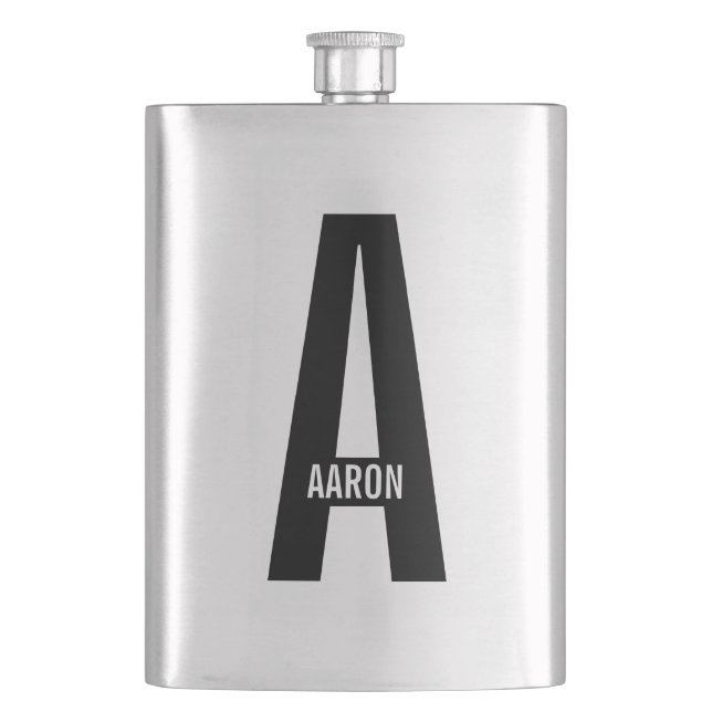 Modern Personalised Bold Monogram and Name Hip Flask (Front)