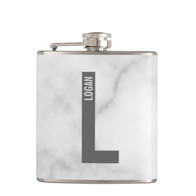 Modern Personalised Bold Monogram and Name Hip Flask (Front)