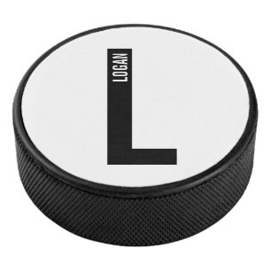 Modern Personalised Bold Monogram and Name Hockey Puck