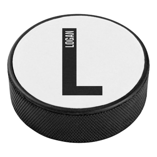 Modern Personalised Bold Monogram and Name Hockey Puck (3/4)