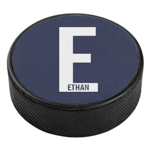 Modern Personalised Bold Monogram and Name Hockey Puck