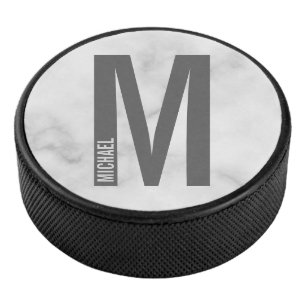 Modern Personalised Bold Monogram and Name Hockey Puck