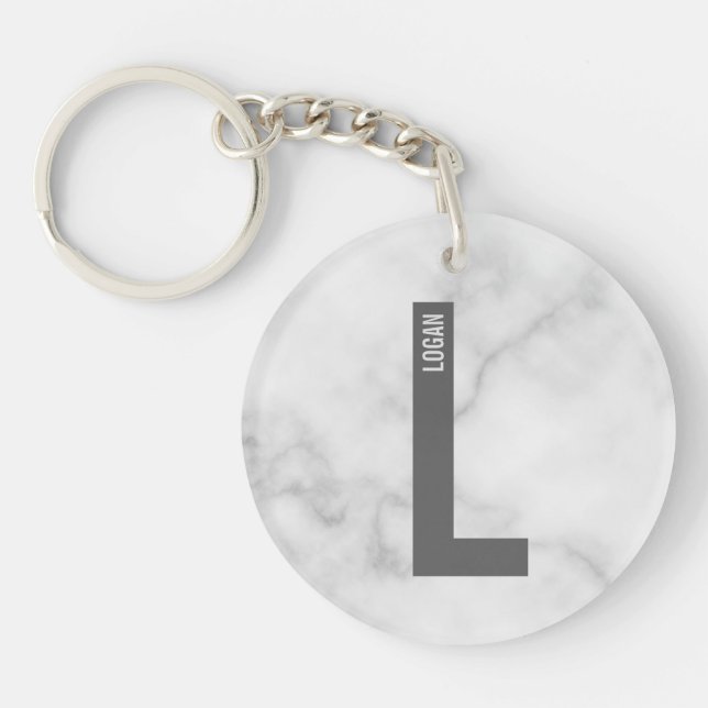 Modern Personalised Bold Monogram and Name Key Ring (Front)