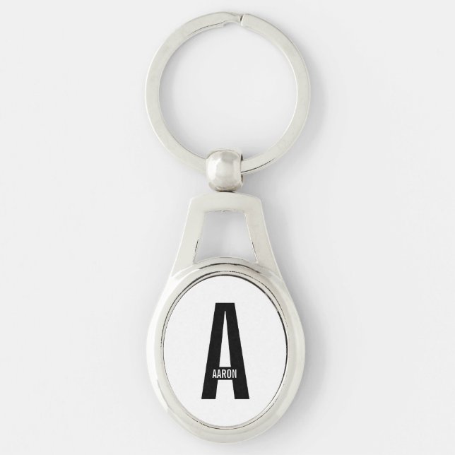 Modern Personalised Bold Monogram and Name Key Ring (Front)