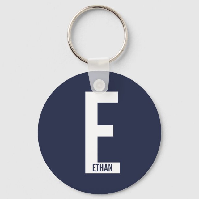 Modern Personalised Bold Monogram and Name Key Ring (Front)