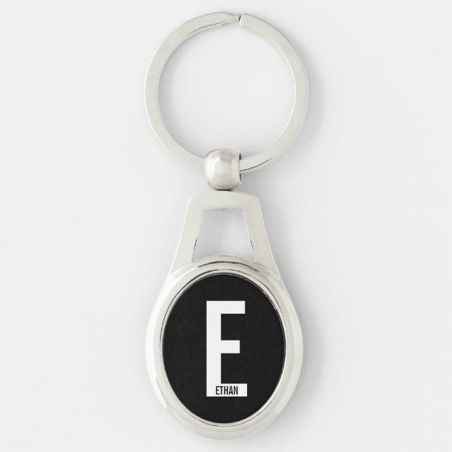 Modern Personalised Bold Monogram and Name Key Ring (Front)