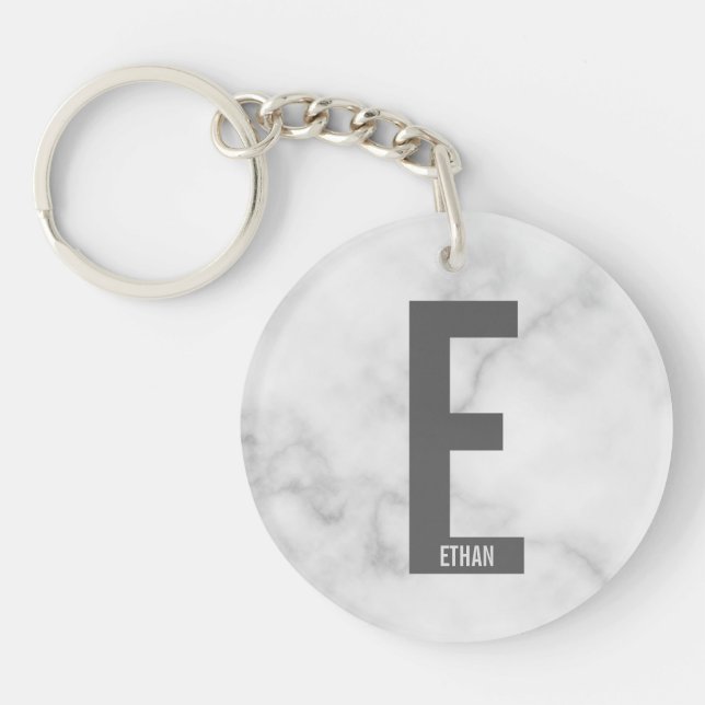 Modern Personalised Bold Monogram and Name Key Ring (Front)