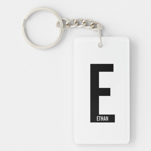 Modern Personalised Bold Monogram and Name Key Ring (Front)