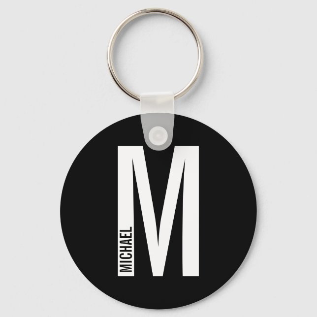 Modern Personalised Bold Monogram and Name Key Ring (Front)