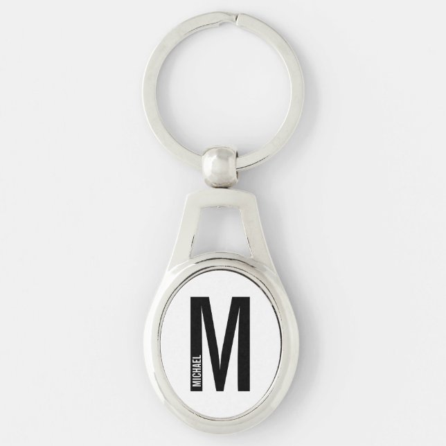 Modern Personalised Bold Monogram and Name Key Ring (Front)