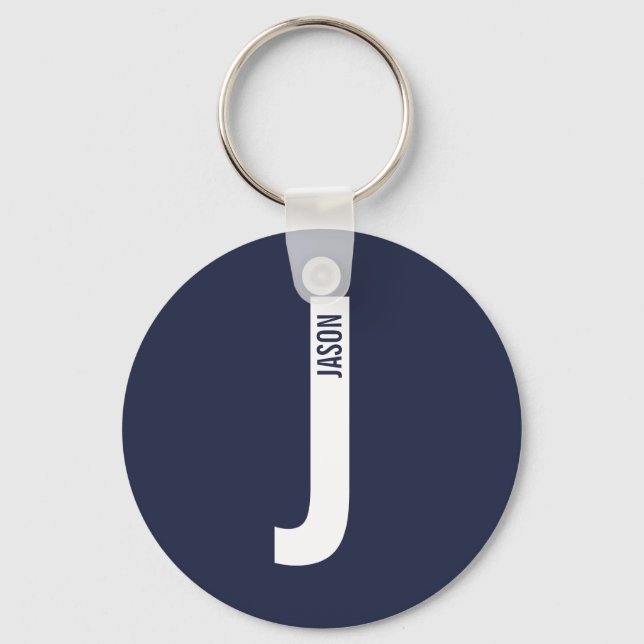 Modern Personalised Bold Monogram and Name Key Ring (Front)