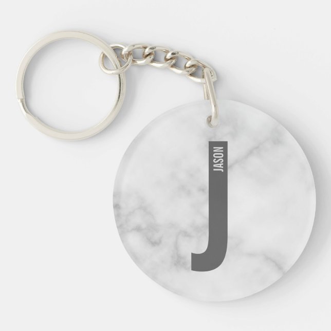 Modern Personalised Bold Monogram and Name Key Ring (Front)