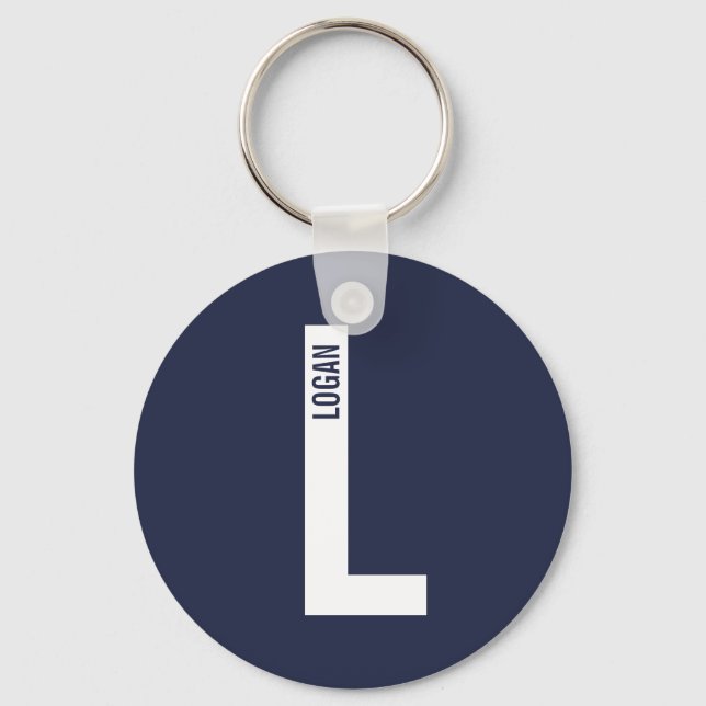 Modern Personalised Bold Monogram and Name Key Ring (Front)