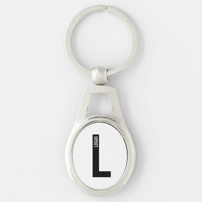 Modern Personalised Bold Monogram and Name Key Ring (Front)