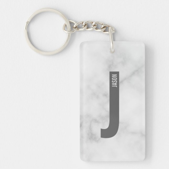 Modern Personalised Bold Monogram and Name Key Ring (Front)