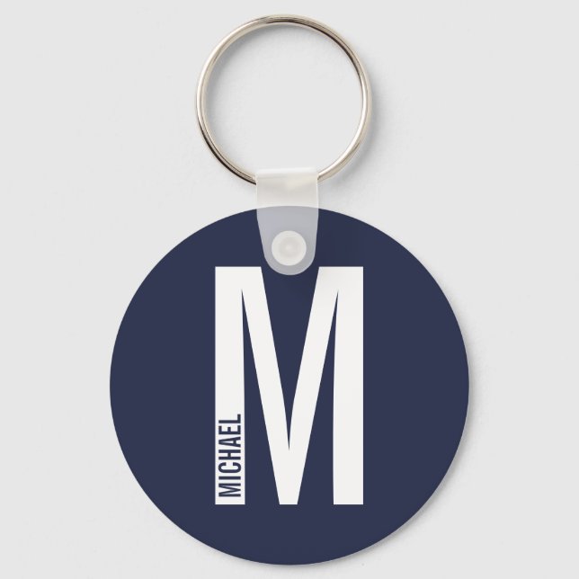 Modern Personalised Bold Monogram and Name Key Ring (Front)