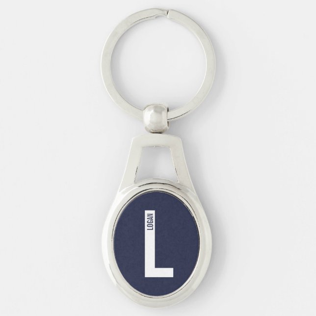 Modern Personalised Bold Monogram and Name Key Ring (Front)