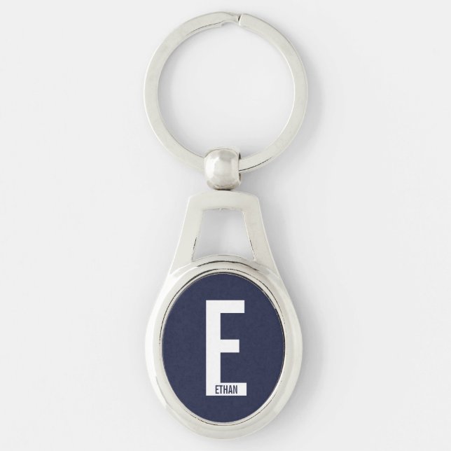 Modern Personalised Bold Monogram and Name Key Ring (Front)