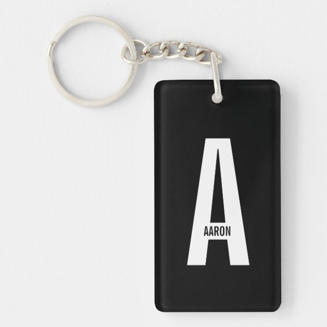 Modern Personalised Bold Monogram and Name Key Ring (Front)