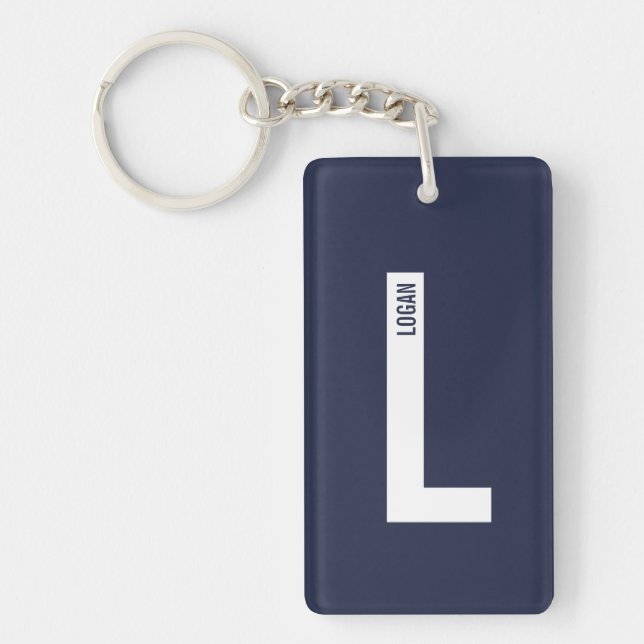 Modern Personalised Bold Monogram and Name Key Ring (Front)