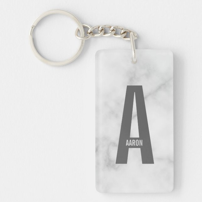 Modern Personalised Bold Monogram and Name Key Ring (Front)
